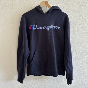 Champion Navy Blue Unisex Embroidered Logo Hoodie Sweater Sporty Size Medium